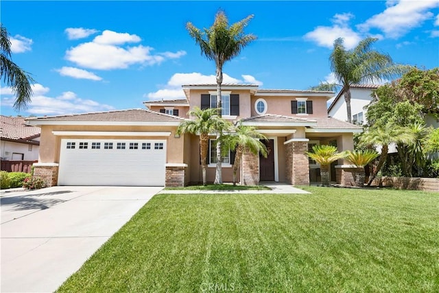 1625 Valley Falls Ave, Redlands, CA 92374 - view of front of house with stucco siding, an attached garage, driveway, and a front yard