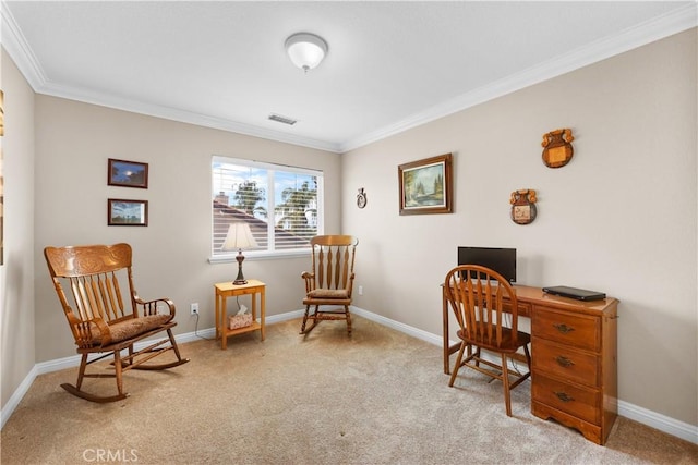 1625 Valley Falls Ave, Redlands, CA 92374 - office space with light colored carpet, crown molding, and baseboards