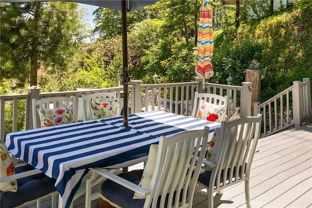 27888 W Shore Rd, Lake Arrowhead, CA 92352 - wooden terrace with outdoor dining space