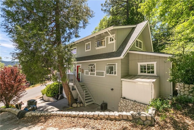 27888 W Shore Rd, Lake Arrowhead, CA 92352 - back of house with roof with shingles and stairway