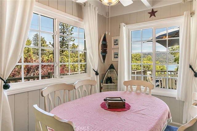 27888 W Shore Rd, Lake Arrowhead, CA 92352 - dining area with a decorative wall and a ceiling fan