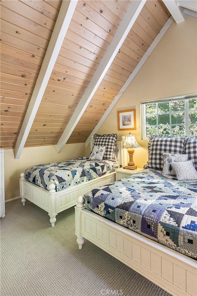 27888 W Shore Rd, Lake Arrowhead, CA 92352 - bedroom with carpet flooring and wooden ceiling