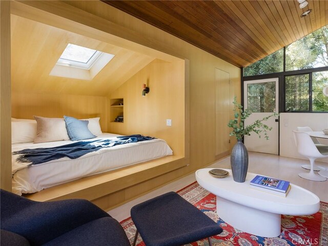 7 Cinchring Rd, Rolling Hills, CA 90274 - bedroom with vaulted ceiling, a skylight, and wooden ceiling