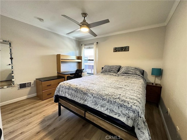 680 Chorro St Unit 18, San Luis Obispo, CA 93401 - bedroom with light wood-style flooring, ornamental molding, and ceiling fan