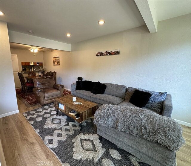 680 Chorro St Unit 18, San Luis Obispo, CA 93401 - living area with wood finished floors, ceiling fan, and recessed lighting
