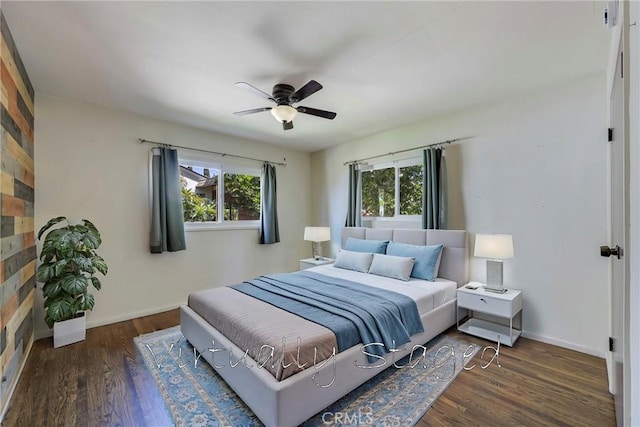 436 W Porter Ave, Fullerton, CA 92832 - bedroom featuring multiple windows, wood finished floors, baseboards, and a ceiling fan