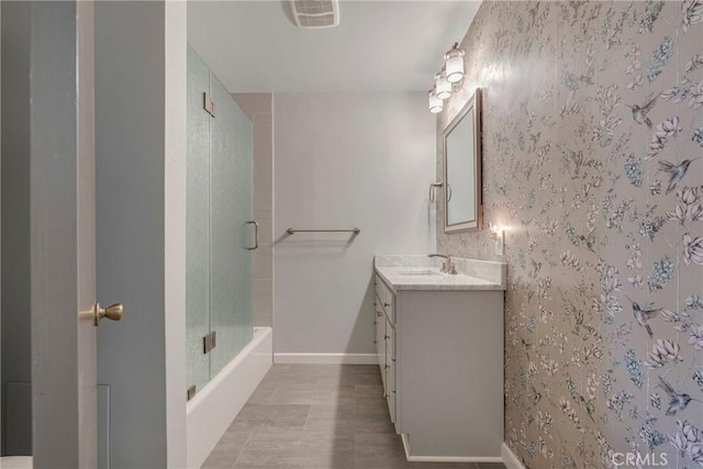 436 W Porter Ave, Fullerton, CA 92832 - full bathroom featuring vanity, baseboards, tile patterned flooring, and enclosed tub / shower combo
