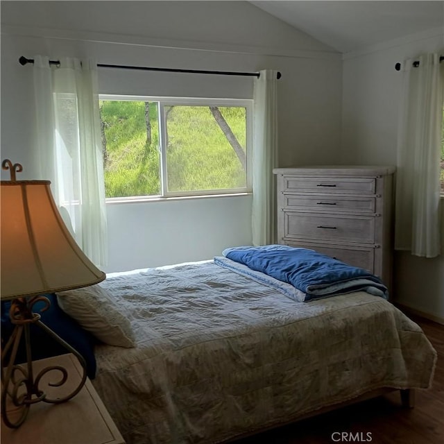 10098 Crestview Dr, Clearlake, CA 95424 - bedroom featuring vaulted ceiling and wood finished floors
