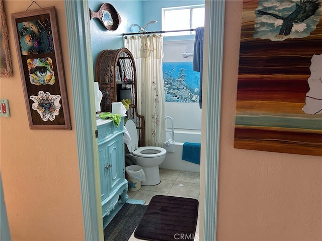 161 Janet Ave, Grover Beach, CA 93433 - full bathroom with tile patterned flooring, toilet, vanity, and shower / bathtub combination with curtain