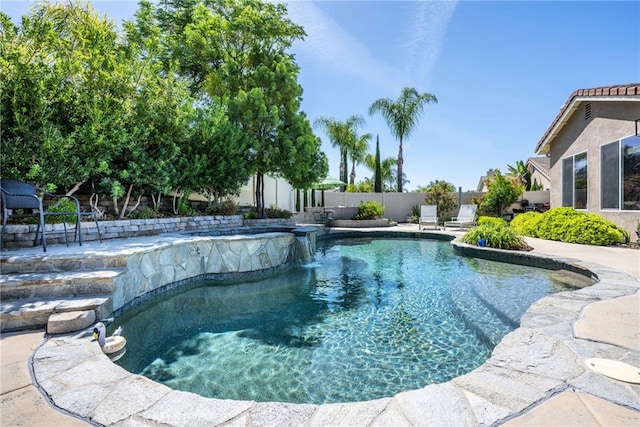 23840 Costa Mesa Way, Murrieta, CA 92562 - view of swimming pool featuring a fenced backyard, a patio area, and a pool with connected hot tub
