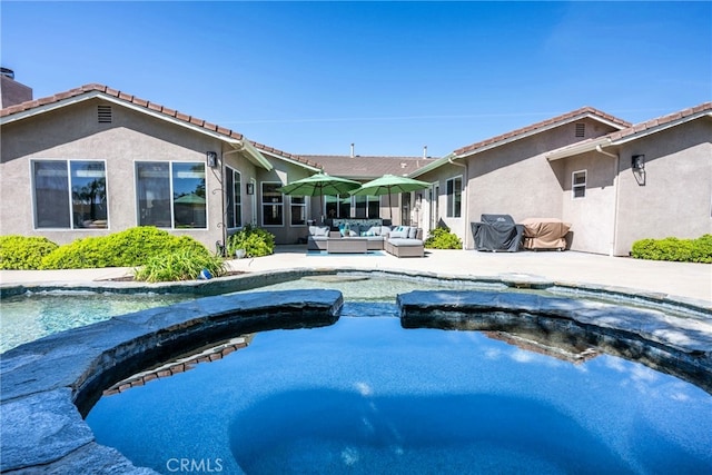 23840 Costa Mesa Way, Murrieta, CA 92562 - view of swimming pool featuring outdoor lounge area, a patio area, and a pool with connected hot tub
