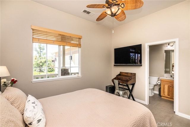 23840 Costa Mesa Way, Murrieta, CA 92562 - bedroom featuring connected bathroom, baseboards, and ceiling fan
