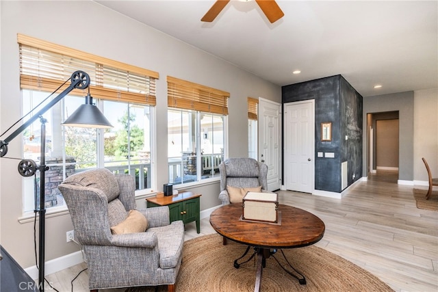 23840 Costa Mesa Way, Murrieta, CA 92562 - sitting room with a ceiling fan, baseboards, light wood-style floors, and recessed lighting