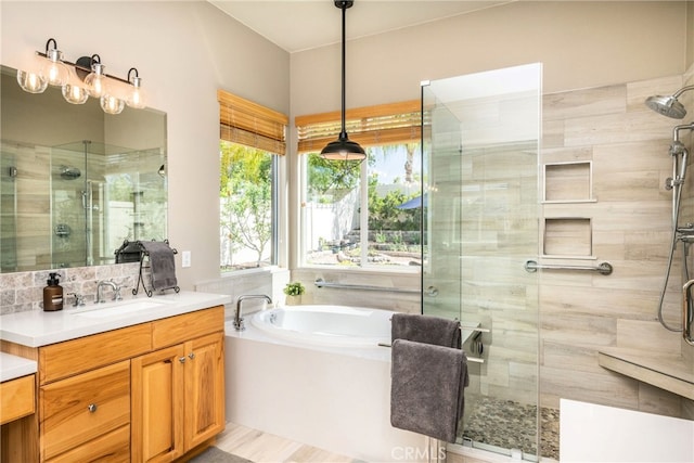 23840 Costa Mesa Way, Murrieta, CA 92562 - full bathroom with vanity, a bath, and a shower stall
