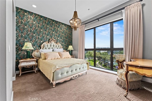 402 Rockefeller Unit 407, Irvine, CA 92612 - carpeted bedroom with wallpapered walls, an accent wall, and recessed lighting