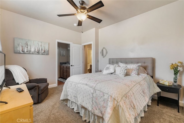 11576 Meridian Rd, Chico, CA 95973 - carpeted bedroom with baseboards, a ceiling fan, and connected bathroom
