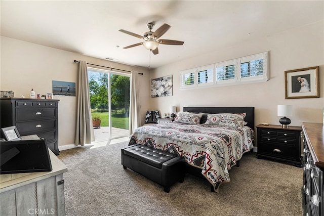 11576 Meridian Rd, Chico, CA 95973 - bedroom featuring access to exterior, carpet, ceiling fan, and baseboards