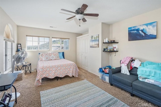 28532 Forest Meadow Pl, Castaic, CA 91384 - bedroom featuring carpet floors, a closet, and a ceiling fan