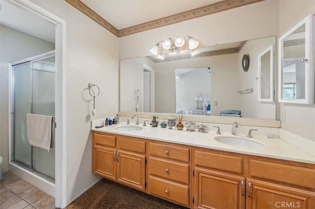 28532 Forest Meadow Pl, Castaic, CA 91384 - ensuite bathroom with a stall shower and double vanity