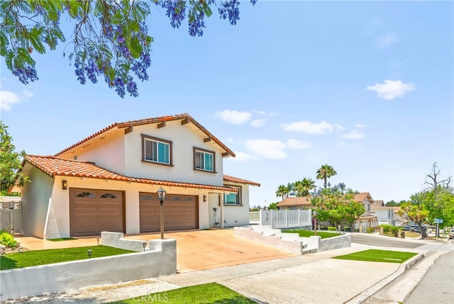241 S Solomon Dr, Anaheim, CA 92807 - mediterranean / spanish house with stucco siding, a tile roof, driveway, and an attached garage