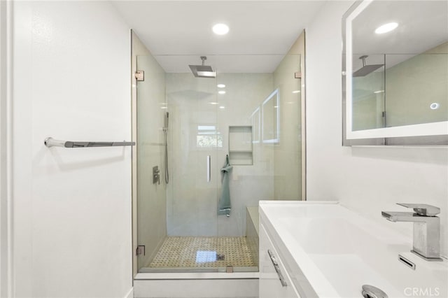241 S Solomon Dr, Anaheim, CA 92807 - bathroom with a stall shower, recessed lighting, and vanity