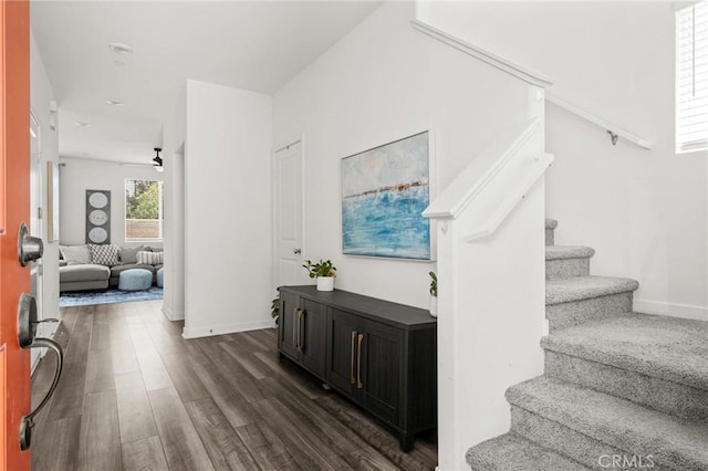 1924 N Floret Dr, Los Angeles, CA 90222 - entryway with stairs, dark wood-style flooring, and baseboards