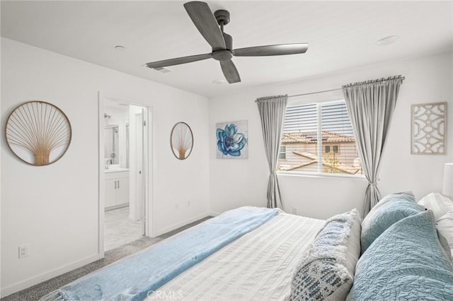 1924 N Floret Dr, Los Angeles, CA 90222 - bedroom featuring carpet, baseboards, a ceiling fan, and ensuite bathroom