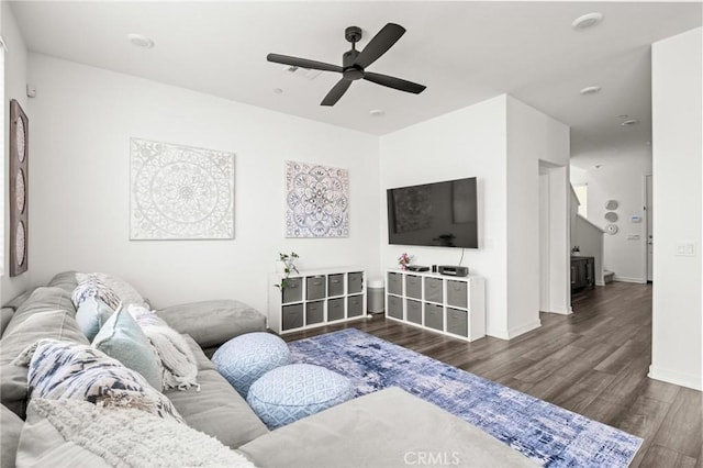 1924 N Floret Dr, Los Angeles, CA 90222 - living room featuring ceiling fan, wood finished floors, and baseboards