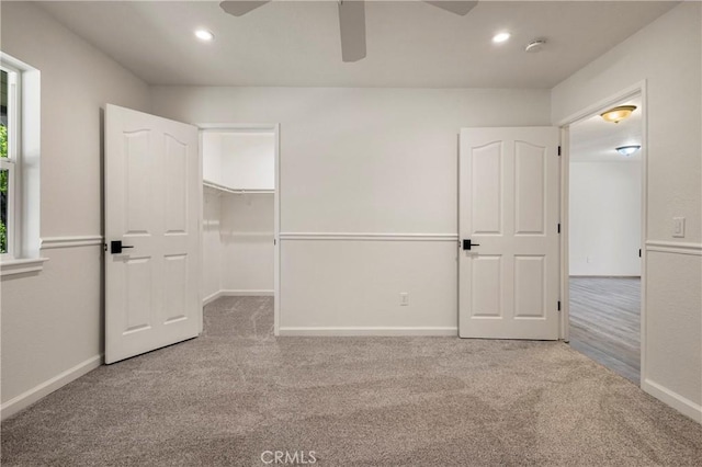50 Walter Blume Ln, Oroville, CA 95966 - unfurnished bedroom with carpet floors, recessed lighting, a spacious closet, baseboards, and ceiling fan