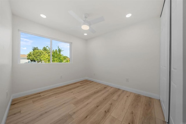 12632 Mcferon Rd, Poway, CA 92064 - empty room featuring baseboards, light wood-style flooring, a ceiling fan, and recessed lighting