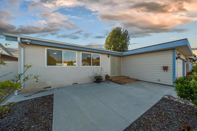 12632 Mcferon Rd, Poway, CA 92064 - view of front of home with crawl space, a patio, and stucco siding