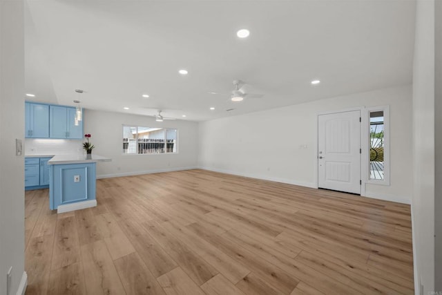 12632 Mcferon Rd, Poway, CA 92064 - unfurnished living room featuring a ceiling fan, plenty of natural light, light wood-style floors, and recessed lighting