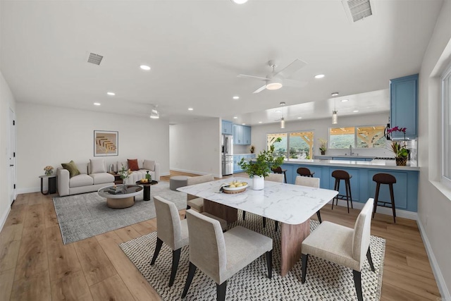 12632 Mcferon Rd, Poway, CA 92064 - dining space featuring light wood-style flooring, ceiling fan, recessed lighting, and baseboards