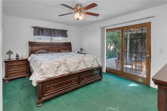 9945 Date St, Fontana, CA 92335 - carpeted bedroom with access to exterior and ceiling fan