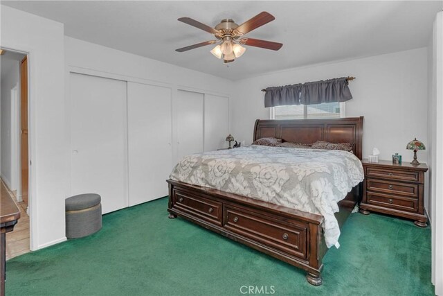 9945 Date St, Fontana, CA 92335 - carpeted bedroom with two closets and ceiling fan