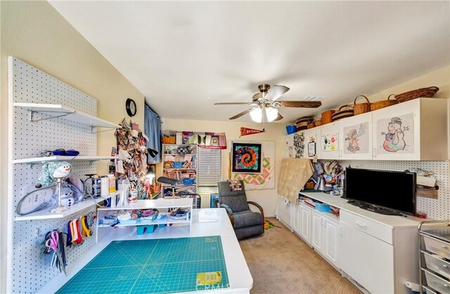 42635 56th St W, Lancaster, CA 93536 - interior space featuring a ceiling fan and light carpet