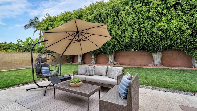 15061 Glass Cir, Irvine, CA 92604 - fenced backyard featuring a patio area and an outdoor hangout area