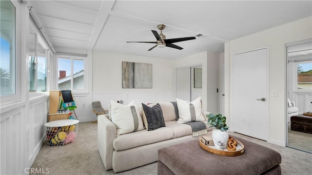 15061 Glass Cir, Irvine, CA 92604 - carpeted living area featuring a ceiling fan