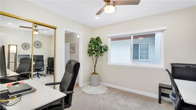 15061 Glass Cir, Irvine, CA 92604 - office with ceiling fan, carpet floors, baseboards, and recessed lighting