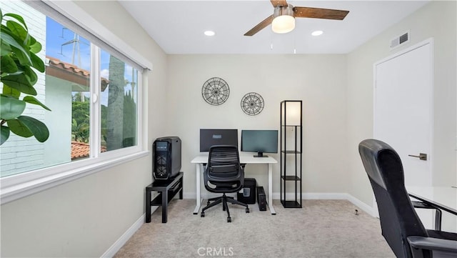 15061 Glass Cir, Irvine, CA 92604 - office with carpet flooring, a ceiling fan, baseboards, and recessed lighting