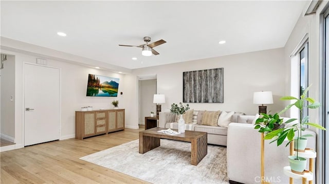 15061 Glass Cir, Irvine, CA 92604 - living area featuring ceiling fan, light wood-type flooring, recessed lighting, and baseboards