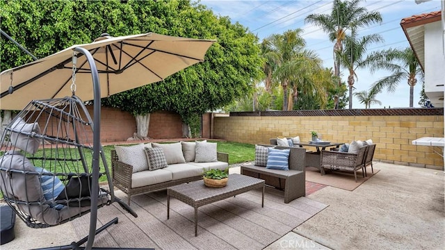 15061 Glass Cir, Irvine, CA 92604 - fenced backyard with an outdoor hangout area and a patio
