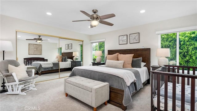 15061 Glass Cir, Irvine, CA 92604 - carpeted bedroom featuring recessed lighting, a closet, and ceiling fan