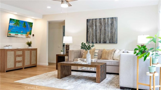 15061 Glass Cir, Irvine, CA 92604 - living room with a ceiling fan, wood finished floors, and recessed lighting
