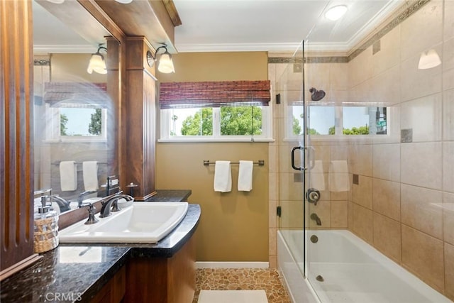 544 N California St, Burbank, CA 91505 - bathroom with crown molding, vanity, and bath / shower combo with glass door