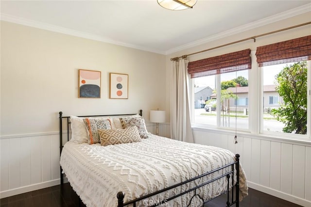 544 N California St, Burbank, CA 91505 - bedroom with dark wood-style flooring, ornamental molding, and wainscoting