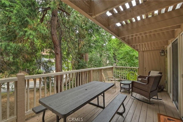 209 Cool Creek Ln Unit 10, Lake Arrowhead, CA 92352 - wooden terrace featuring a pergola