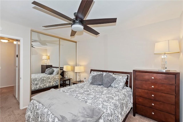209 Cool Creek Ln Unit 10, Lake Arrowhead, CA 92352 - bedroom featuring carpet floors, a closet, a ceiling fan, and baseboards