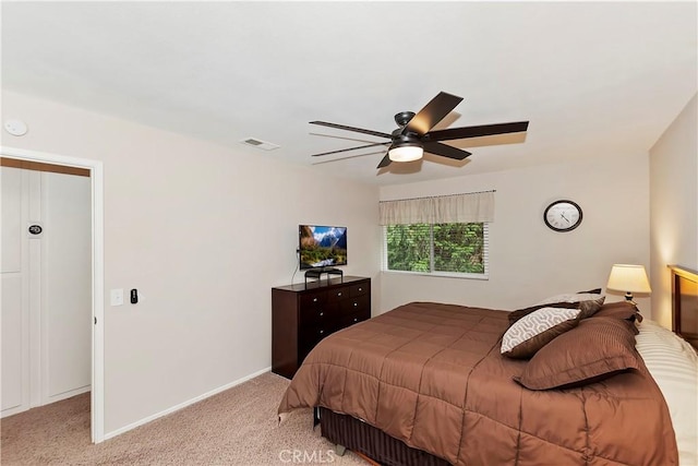 209 Cool Creek Ln Unit 10, Lake Arrowhead, CA 92352 - bedroom with light carpet, a ceiling fan, and baseboards