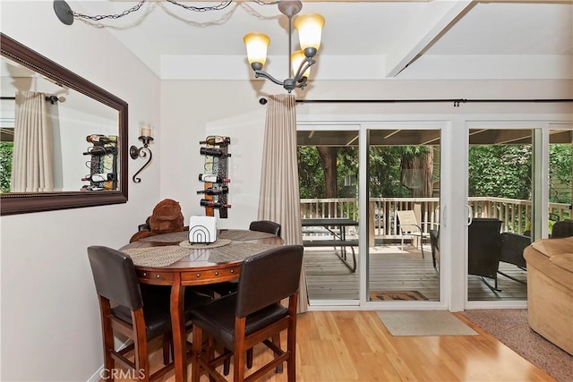 209 Cool Creek Ln Unit 10, Lake Arrowhead, CA 92352 - dining space with a chandelier and light wood finished floors